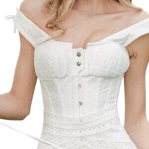 New Corset Story White Embroidery Angalaise Overbust Gathered Bust Corset Top 14